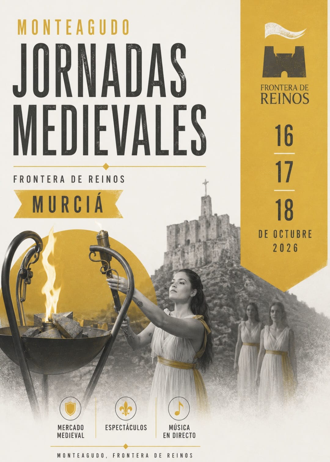 Collage de escenas del mercado medieval, actividades, espectáculos y personajes de las Jornadas Medievales