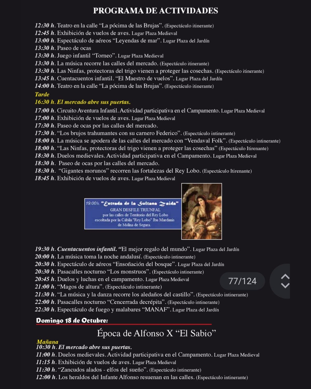Programa de actividades de las Jornadas Medievales 2026. Continuación del sábado 17 de octubre
